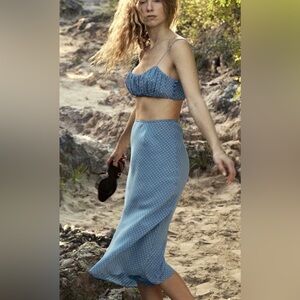 Doen | Elowen Silk Slip Skirt in Polka Dot Blue